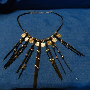 ☀️ Boho style black fringe and gold coin 22" necklace